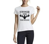 Stronger Than Your Excuses Overhead Press Graphic Crew Neck Cotton Women's T-Shirt White Small
