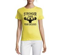 Stronger Than Your Excuses Overhead Press Graphic Crew Neck Cotton Women's T-Shirt Yellow X-Large