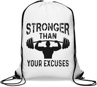 Stronger Than Your Excuses Overhead Press Graphic Gym Sack Casual Drawstring Bag White
