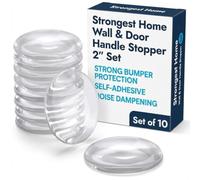 Strongest Home Wall & Door Handle Stopper 2" Set of 10 Pieces of Clear Rubber Door Knob, Round Wall Shield Cushion, Quiet Wall Protector for Door Handle, Guard Door Bumper Silencer Self - Adhesive