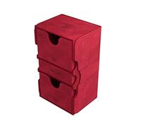 Stronghold 200+ XL Convertible Deck Box | Double-Sleeved Card Storage | Card Game Protector with Accessories Drawer | Nexofyber Surface | Holds up to 200 Cards | Red Color | Made by Gamegenic