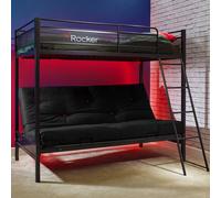 Stronghold High Sleeper Bunk Bed with Double Futon / Sofa Bed X Rocker Black Single