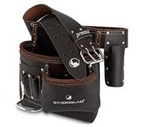 STRONGLAD 5-Pocket Single Side Brown Oil Tanned Leather Tool Belt Pouch Work/Apron for Carpenter and Builders Toolbelt for Construction, brown