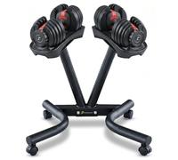 Strongology RELENTLESS24 Adjustable Dumbbell Pair (2.5kg-24kg) + POWERDOCK Floor Stand | 15-in-1 Quick-Select Weights | Heavy Duty Ergonomic V-Frame Floor Stand with Wheels | Complete Home Gym Bundle