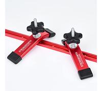 STRONGROWTH 24"X2pk T track with 2pk Hold Down Clamps - Double Cut Profile Universal T-Track Clamps, 6-3/8"L x 1-1/4"W - Woodworking and t slot clamp - Fine Sandblast Anodized - Red Color
