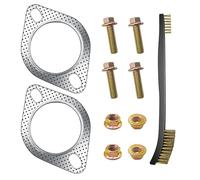 Strongthium 2.5" 63mm 2-Bolt Exhaust Gasket Full Repair Kit 5-Layer Multi-Layer Steel Graphite Seal with 4x M10 Flange Bolts Nuts & Wire Brush for Cars Trucks Vans