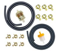 Strongthium Dual-Size Petrol Fuel Line Hose Kit 5mm (3/16") & 6mm (1/4") ID Premium Rubber Gas Tubing with 2 Inline Fuel Filters & 12 Hose Clamps for Lawnmower Mini Bike Generator