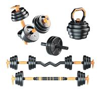 Strongway® Adjustable 6 in 1 Dumbbell Straight and Curl Barbell Kettlebell Push Up Set - 20KG 30KG 40KG SETS - Weight Lifting for Home Gym Fitness (40KG SET)