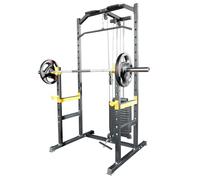 Strongway Half Power Rack with 88.5KG Weight Stack and Pulley System - All-in-One Home Gym Squat Rack for Strength and Functional Training