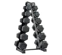 Strongway® Hex Dumbbells Set with Weights Storage Rack Stand Tree 5KG-25KG 2.5-15KG Rubber Coated Cast Iron Weights - Gym Training Weight Lifting Exercise