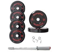 Strongway® Olympic 50KG 70KG 100KG Bumper Weight Plates Sets with 6FT 7FT Barbell - 2 Inch (2") / 50mm Hole - Rubber Coated Cast Iron Weight Lifting Bar (50KG SET + 6FT BAR)