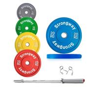 Strongway® Olympic 50KG 70KG 100KG Bumper Weight Plates Sets with 6FT 7FT Barbell - Colour Coded 2 Inch (2") / 50mm Hole - Rubber Coated Cast Iron (100KG SET + 7FT BAR)