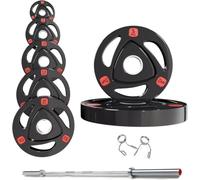 Strongway® Olympic 50KG 70KG 100KG Tri Grip Weight Plates Sets with 6FT 7FT Barbell - 2 Inch (2") / 50mm Hole - Rubber Coated Cast Iron Weight Lifting Bar (100KG SET + 6FT BAR)