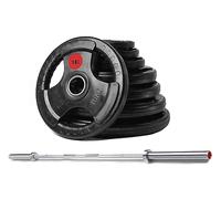 Strongway® Olympic 50KG 70KG 100KG Tri Grip Weight Plates Sets with 6FT 7FT Barbell - 2 Inch (2") / 50mm Hole - Rubber Coated Cast Iron Weight Lifting Bar (100KG SET + 6FT BAR)