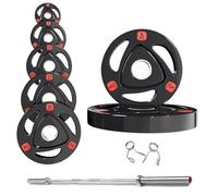 Strongway® Olympic 50KG 70KG 100KG Tri Grip Weight Plates Sets with 6FT 7FT Barbell - 2 Inch (2") / 50mm Hole - Rubber Coated Cast Iron Weight Lifting Bar (50KG SET + 7FT BAR)