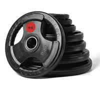 Strongway® Olympic Weight Plates Discs Pair for Barbell Bar - 2 Inch / 50mm Hole - Rubber Coated Cast Iron Weights Tri Grip Range of Weights and Sizes (10KG X 2)