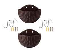 Stronrive 2 Wall Hanging Flower Pot, Plant Pots Outdoor, Imitation Rattan Wall Hanging Semicircle Flower Pot, Plants Holder Hanger For Balcony Fence Wall Mounted