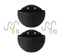 Stronrive 2 Wall Hanging Flower Pot, Plant Pots Outdoor, Imitation Rattan Wall Hanging Semicircle Flower Pot, Plants Holder Hanger For Balcony Fence Wall Mounted