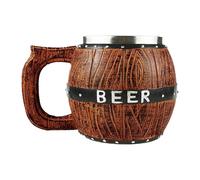 Stronrive Handmade Beer Mug Wood Stainless Steel Cup, Resin Simulation Wooden Barrel Double Layer Beer Stein Mug Beer Tankard Drinking Cup Drinkware for/Home/Bar 550ml