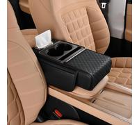 StrOux Car Center Console Armrest Pillow For Land Rover Range Rover Sport L494 2013-2017, Universal Leather Armrest Box Pad Arm Rest Cushion With Cup Holder and Tissue Box Dispenser,A/Black