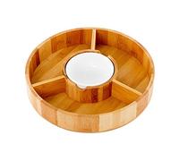 Strova Chip and Dip Serving Bowl - Wooden Appetizer Platter Set with Dip Cup for Salsa, Guacamole, Nacho, Vegetables, Taco Chip, Snacks and More - 12 Inch Diameter. Perfect for the BIG GAMES !