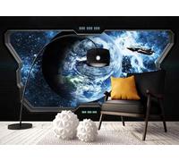 STROXTH WALLPAPER Photo Wallpaper 3D Blue Planet 150cmx105cm Outside Window Universe Planets Spaceship Ktv Indoor Wall Decoration Giant Poster Mural