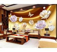 STROXTH WALLPAPER Photo Wallpaper 3D Colorful Embossed Flowers 400cmx280cm Gold Silk Background with Tulip Flowers Indoor Wall Decoration Giant Poster Mural
