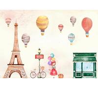 STROXTH WALLPAPER Photo Wallpaper 3D Colorful Hot Air Balloons 350cmx245cm Cartoon City Streets Eiffel Tower Hot Air Balloon for Children's Room Indoor Wall Decoration Giant Poster Mural