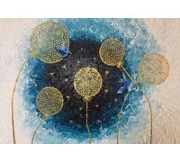 STROXTH WALLPAPER Photo Wallpaper 3D Dandelion Flowers 300cmx256cm European Oil Painting with Golden Flowers and Blue Flying Birds Indoor Wall Decoration Giant Poster Mural