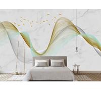 STROXTH WALLPAPER Photo Wallpaper 3D Golden Lines 400cmx280cm Abstract Line Poetic Landscape Flying Birds Indoor Wall Decoration Giant Poster Mural