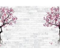 STROXTH WALLPAPER Photo Wallpaper 3D Japanese Cherry Blossom Tree 400cmx280cm White Brick Wall Decorations Indoor Wall Decoration Giant Poster Mural