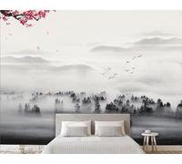 STROXTH WALLPAPER Photo Wallpaper 3D Poetic Black-and-White Landscape 300cmx256cm Chinese-Style Natural Mountains Indoor Wall Decoration Giant Poster Mural