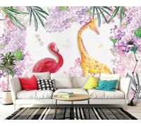 STROXTH WALLPAPER Photo Wallpaper 3D Purple Hydrangea Flowers 300cmx210cm Tropical Rainforest Flowers Leaves and Giraffes Indoor Wall Decoration Giant Poster Mural