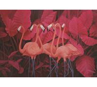 STROXTH WALLPAPER Photo Wallpaper 3D Red Banana Leaves 300cmx256cm Tropical Plant Leaves with Red Birds Indoor Wall Decoration Giant Poster Mural