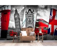 STROXTH WALLPAPER Photo Wallpaper 3D Retro London Street Scene 300cmx256cm European Vintage London Street Architecture Indoor Wall Decoration Giant Poster Mural