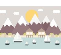 STROXTH WALLPAPER Photo Wallpaper wallcovering 150cmx105cm Geometric Minimalist Cartoon Geometric Watercolour Mountain Peaks Rivers Sailboats Landscape Paper Wall Mural