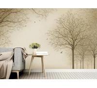 STROXTH WALLPAPER Photo Wallpaper wallcovering 200cmx140cm Nature Landscape Moody Grey-White Forest Flying Birds and Dreamy Living Room Paper Wall Mural
