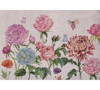STROXTH WALLPAPER Photo Wallpaper wallcovering 250cmx175cm Flowers Watercolour Hand-Painted Rural Rose Flower Peony Flower Butterfly Paper Wall Mural
