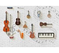STROXTH WALLPAPER Photo Wallpaper wallcovering 300cmx210cm Music Piano and Guitar Musical Instruments Theme White Brick Wall Background Paper Wall Mural