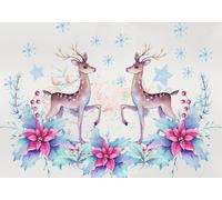 STROXTH WALLPAPER Photo Wallpaper wallcovering 350cmx245cm Cartoon Minimalist Hand-Painted Cartoon Animal Couple Deer and Blue Flowers Paper Wall Mural