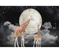 STROXTH WALLPAPER Photo Wallpaper wallcovering 350cmx245cm Nature Scenery Silver-White Giant Moon Dreamy Starry Sky and Giraffe Mural Paper Wall Mural