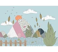 STROXTH WALLPAPER Photo Wallpaper wallcovering 400cmx280cm Children Minimalist Geometric Coloured Mountain Peaks and Rivers for Princess Rooms and Children's Rooms Paper Wall Mural