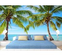 STROXTH WALLPAPER Photo Wallpaper wallcovering 430cmx300cm Nature Scenery Blue Sky White Clouds Mediterranean Beach Coconut Tree Landscape Paper Wall Mural