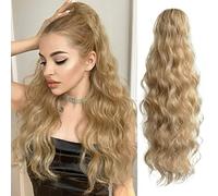 Strrid 22 Inch Blonde Clip in Ponytail Hair Extensions Wavy Synthetic Hair Extensions with Clips for Women 150g Mix D
