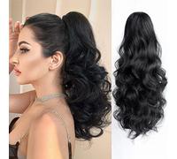Strrid Ponytail Extensions Black Ponytail Clip 16 Inch Synthetic Hair Wavy Synthetic Hair Wig Curly Wig for Daily Use