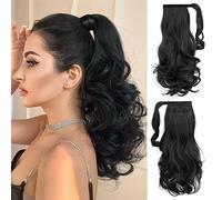 StrRid Ponytail Extensions Wavy Curly Synthetic Hair Clip in Ponytail Extensions Easy Install Fluffy Hairpiece for Women Wedding Party Daily Life 5oz Dark Black