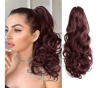 StrRid Ponytail Hair Extensions Ponytail Hair Extensions 16 Inch Wavy Synthetic Hair Daily Fluffy Clip on Ponytail Curly Blonde Pieces for Women Black