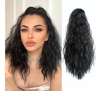 StrRid Ponytail Wig Black Ponytail Hair Extensions with Claws 18" Ponytail Wavy Curly Synthetic Hair Extension