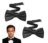 strrng 2 Pcs Bow Ties for Men,Adjustable Black Bow Tie,Classic Satin Formal Clip On Bowtie,Solid Colour Paisley Pre-Tied Bowtie,Men's Pre-Tied Bows Tie,for Groom Wedding Party Formal