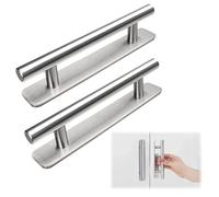 strrng 2PCS Stick On Handles,Stick On Door Handles,Door Pull Handle Self Adhesive Aluminum Alloy Push Pull,for Cupboard Garage Shed Drawer, Wardrobe Kitchen Cabinets Closet(Silver)